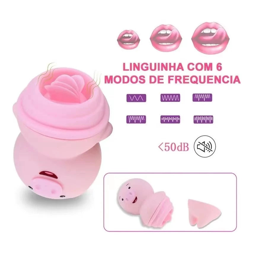 VIBRADOR PORQUINHO masturbador feminino com Esimulador de língua - 6 modos de vibração