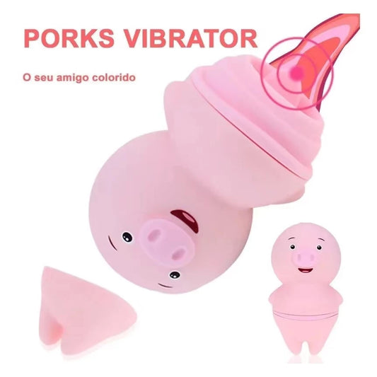 VIBRADOR PORQUINHO masturbador feminino com Esimulador de língua - 6 modos de vibração