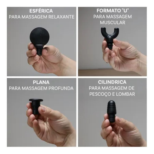 Massageador Gun Portátil Alongado Muscular 4 em 1 Com 6 Velocidades 3 Modos Para Pescoço Cintura E Ombro Ergonômico