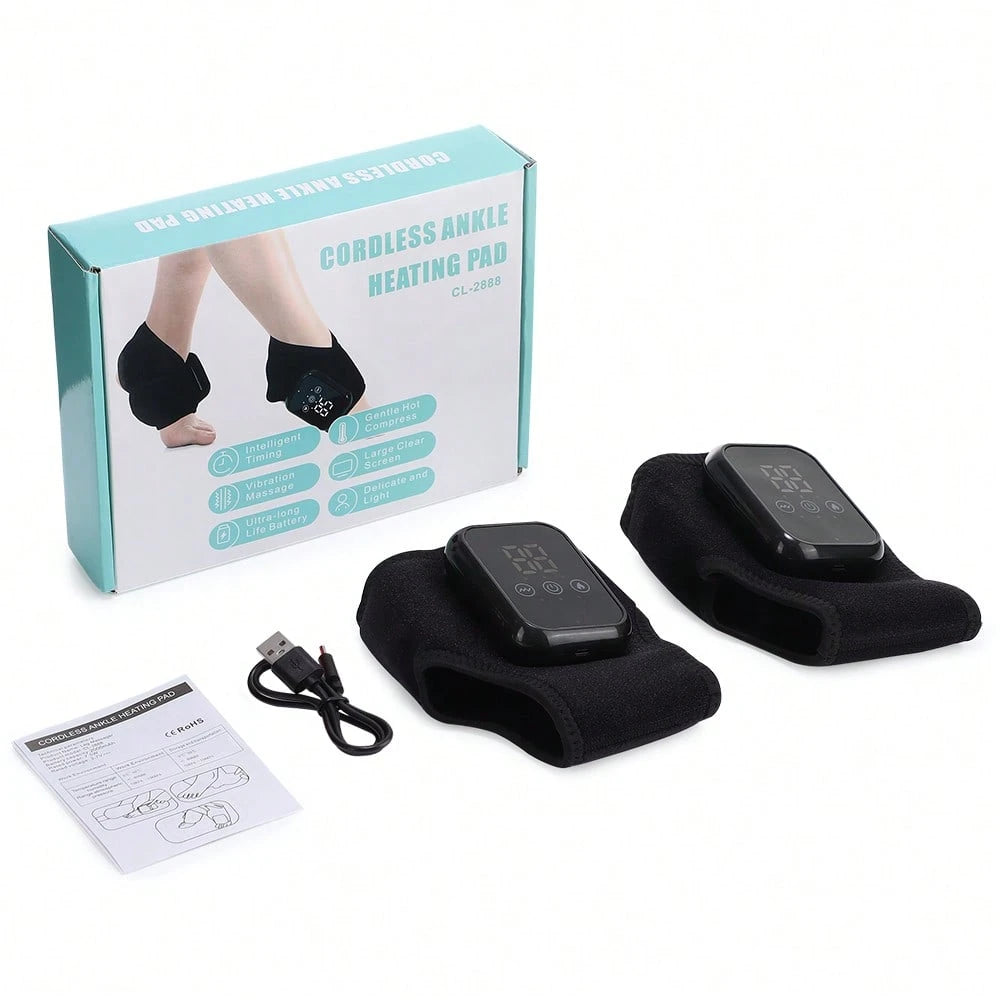 Hailicare Massageador Portátil de Pés com Vibração e Compressão Quente, Proteção para Articulação do Tornozelo, Cinta de Aquecimento Recarregável USB Sem Fio, Braçadeira Aquecida para Tornozelo para Fascite Plantar