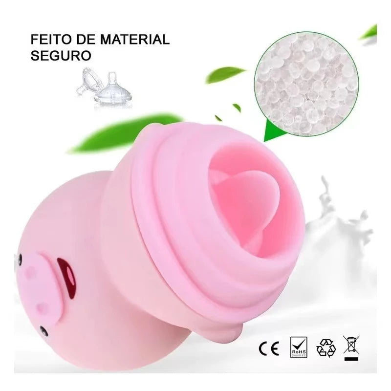 VIBRADOR PORQUINHO masturbador feminino com Esimulador de língua - 6 modos de vibração