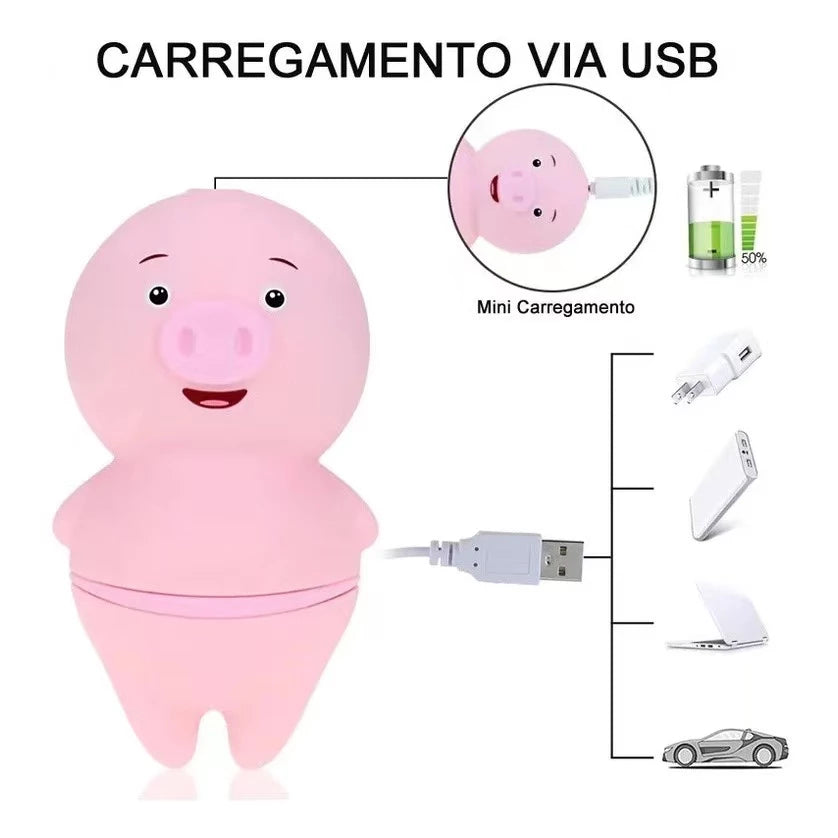 VIBRADOR PORQUINHO masturbador feminino com Esimulador de língua - 6 modos de vibração