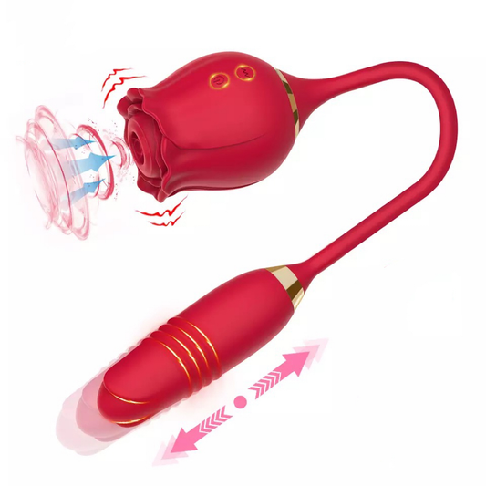 Vibrador Rosa Sugador com Vibrador vai e vem, Clitóris Vagina e Anal Recarregável ZDB-ROSA