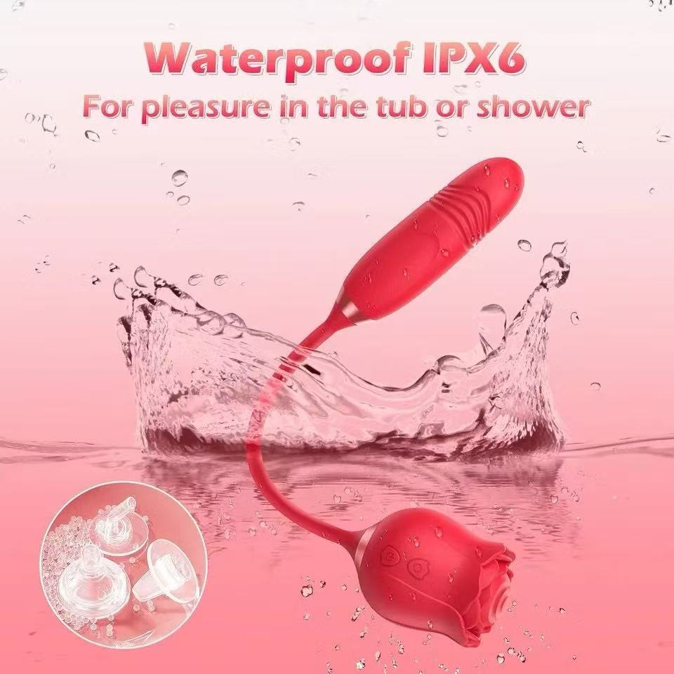 Vibrador Rosa Sugador com Vibrador vai e vem, Clitóris Vagina e Anal Recarregável ZDB-ROSA