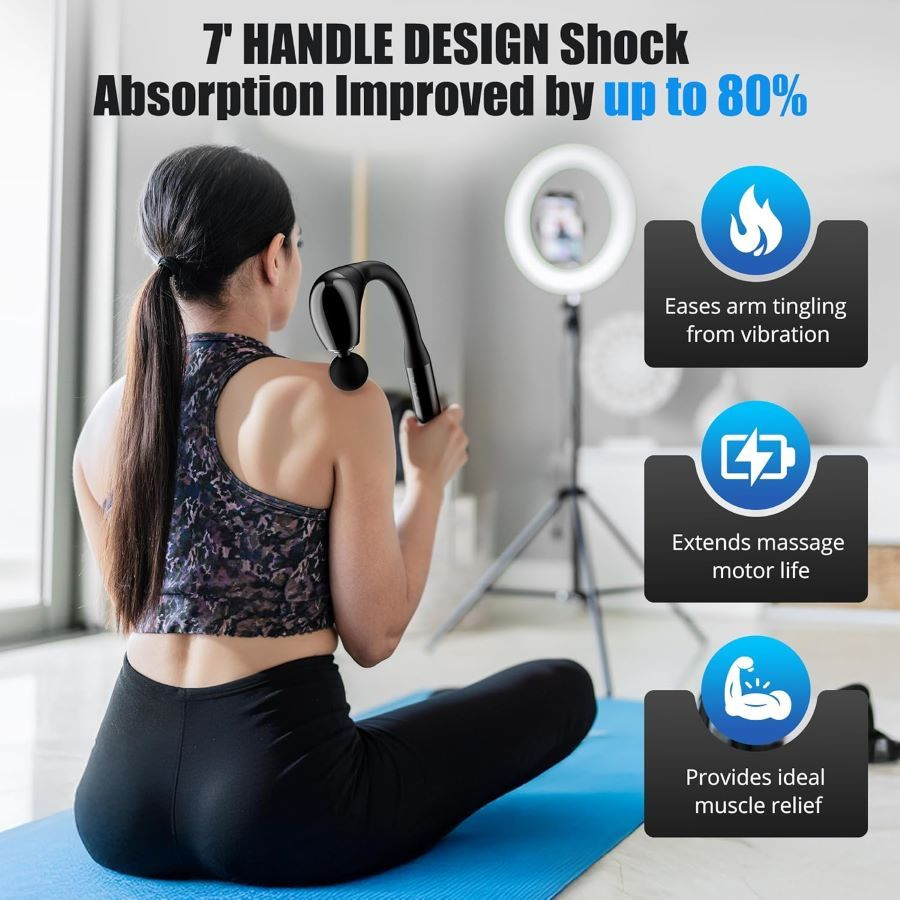 Massageador Gun Portátil Alongado Muscular 4 em 1 Com 6 Velocidades 3 Modos Para Pescoço Cintura E Ombro Ergonômico