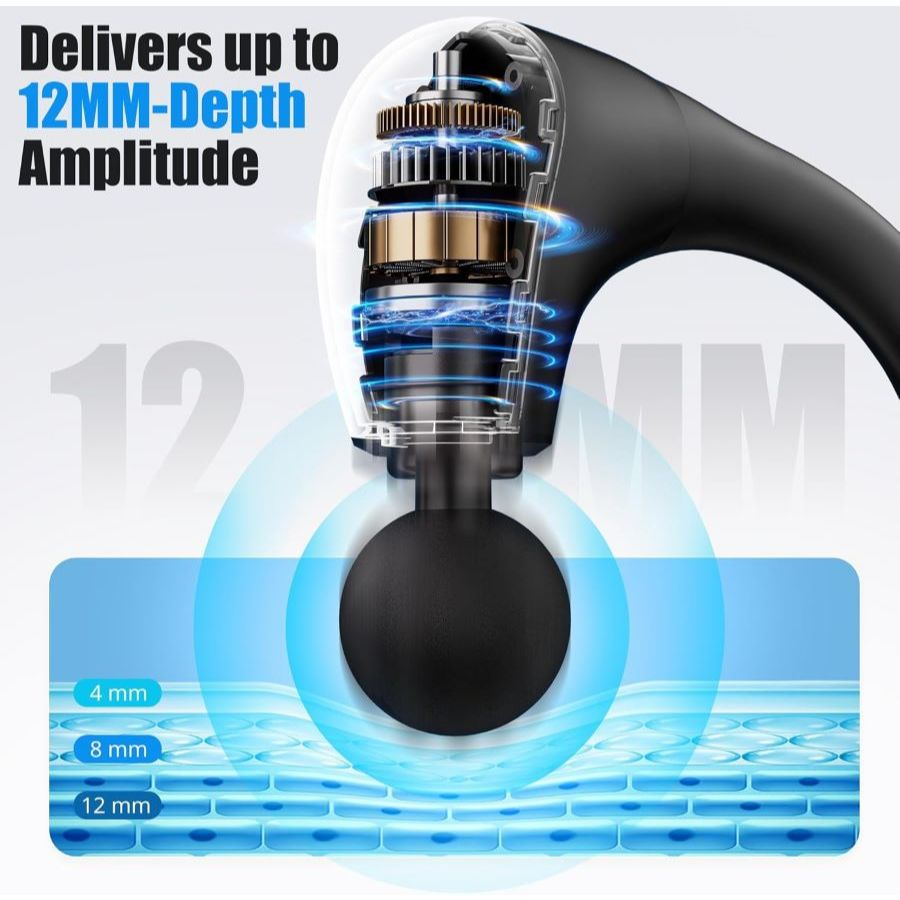 Massageador Gun Portátil Alongado Muscular 4 em 1 Com 6 Velocidades 3 Modos Para Pescoço Cintura E Ombro Ergonômico