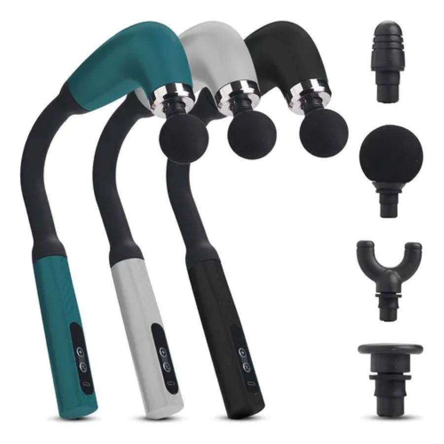Massageador Gun Portátil Alongado Muscular 4 em 1 Com 6 Velocidades 3 Modos Para Pescoço Cintura E Ombro Ergonômico